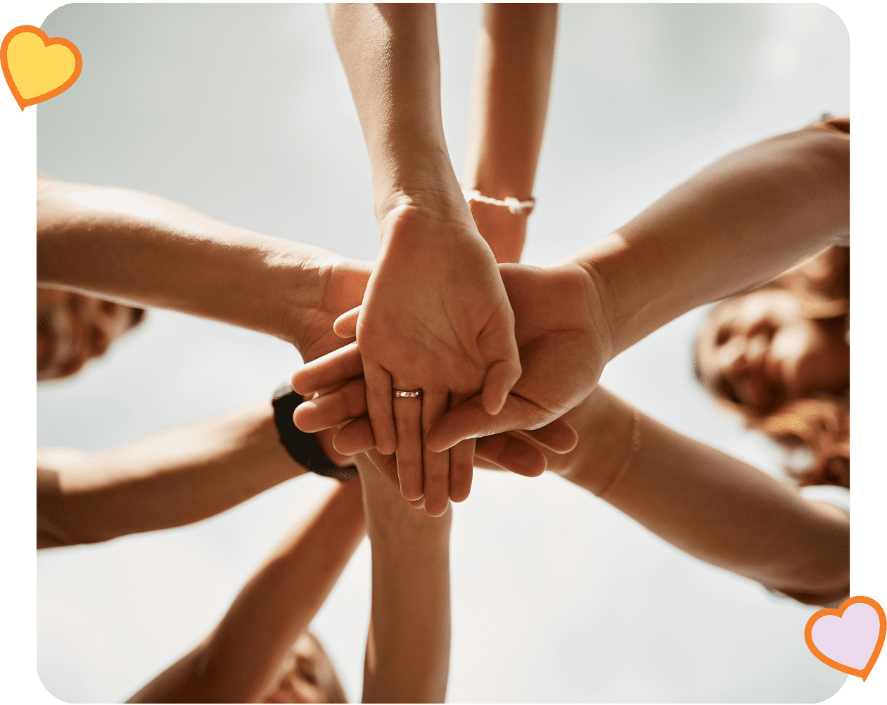 Group of hands together in support