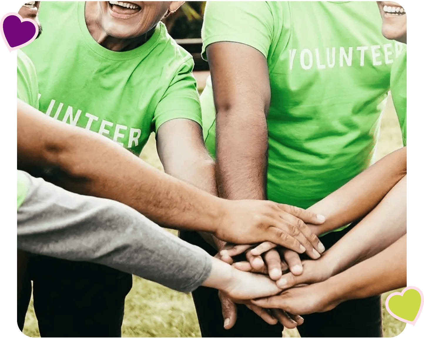 Teamwork among green-shirted volunteers