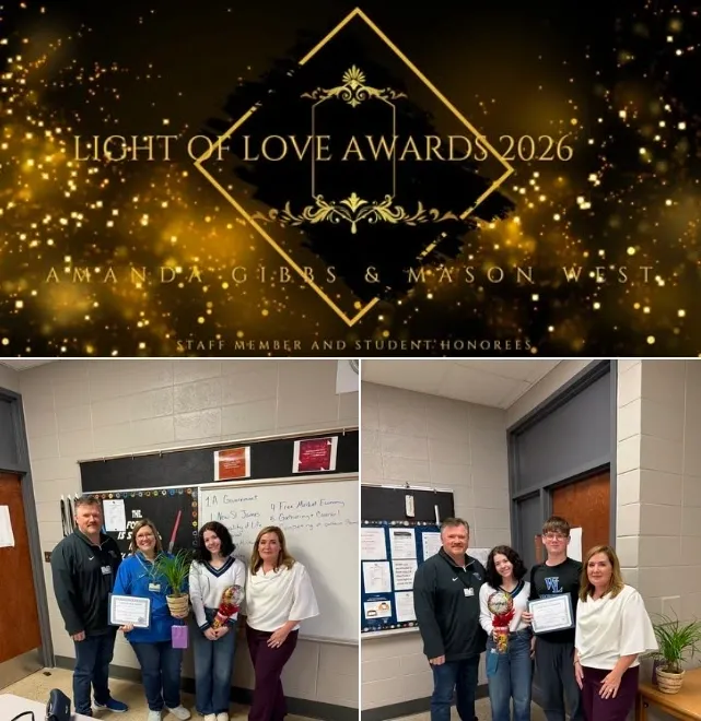 Awards ceremony banner and honorees group photo