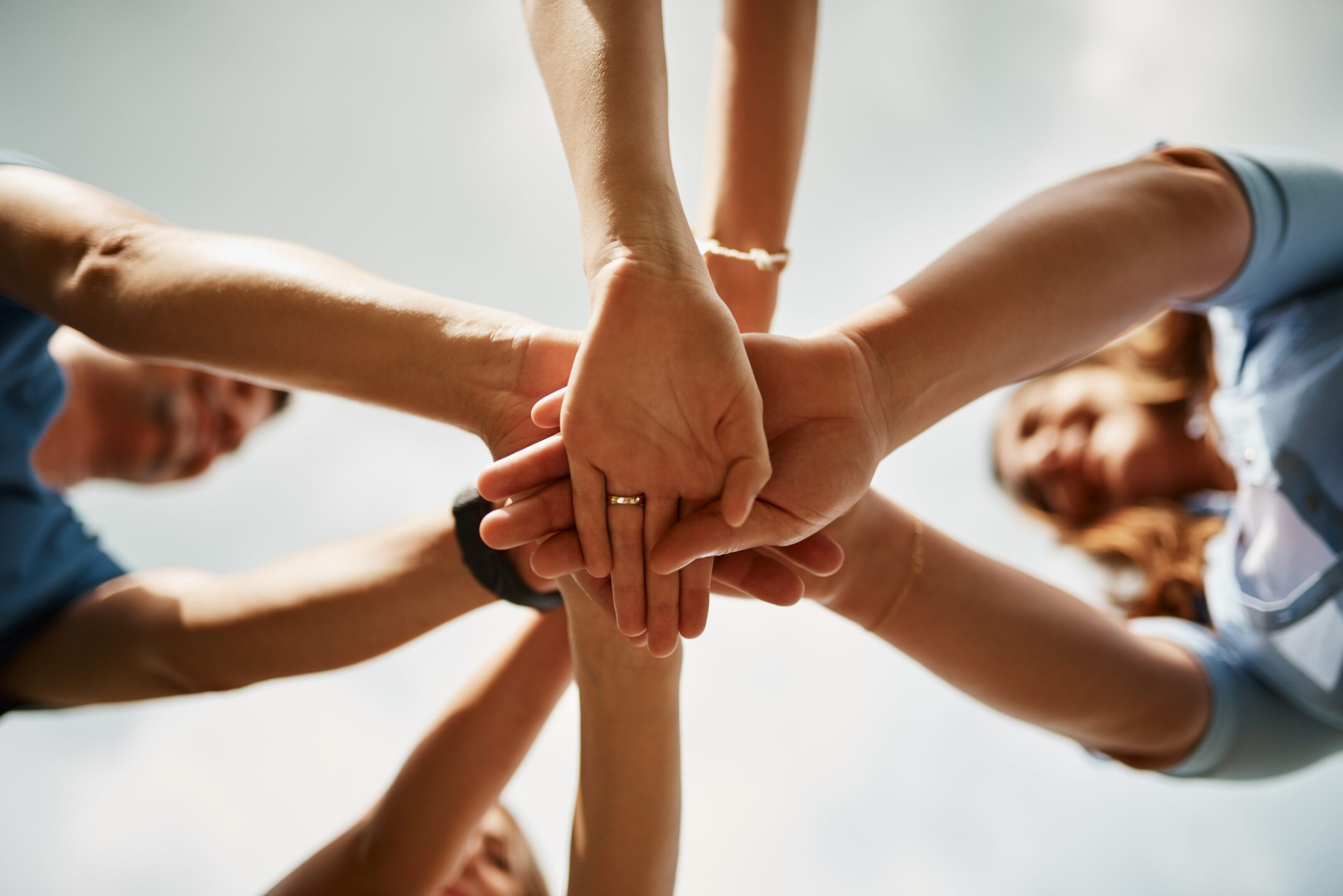 Below,,Hands,And,People,In,Circle,For,Support,,Synergy,And
